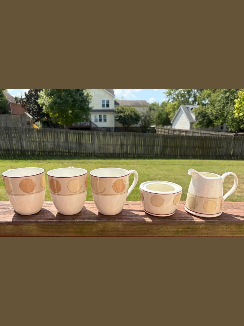Noritake Ambience Mocha Java 7989 Fine Stoneware Lot- 3 Mugs Creamer Sugar Basin